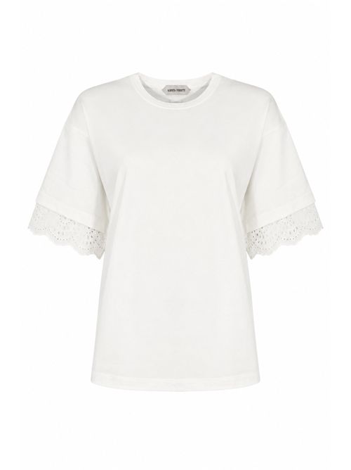 T-shirt con maniche in pizzo Sangallo Bianco ALBERTA FERRETTI | U0750 16950002